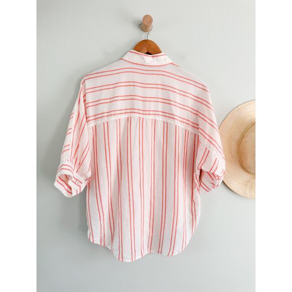Madewell | NWT Oversized Pleated-Sleeve Button-Up Shirt in Bright Flame | Sz XXS - Picture 9 of 10